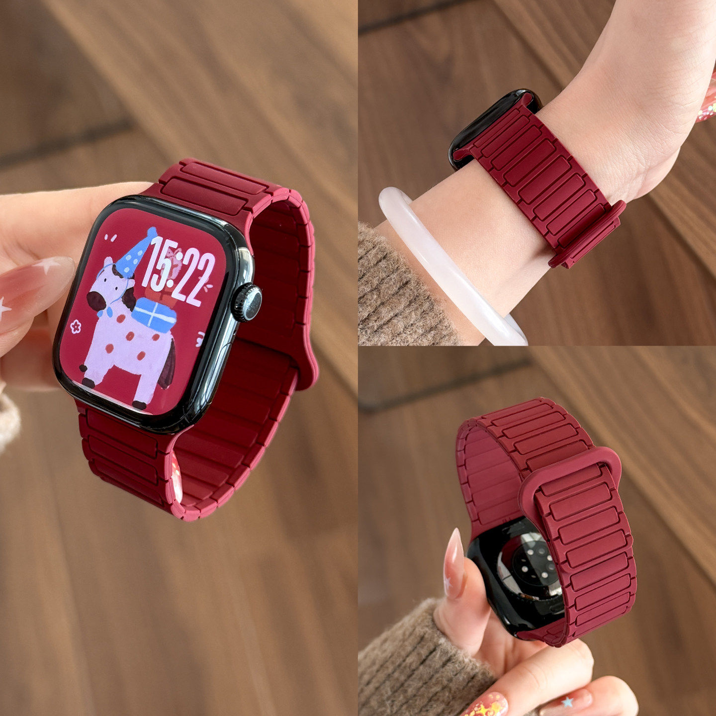 【新年款】适用苹果applewatchs11手表硅胶表带iwatchs10新款红色S9/10运动替换表带iWatchS8个性腕带男女款