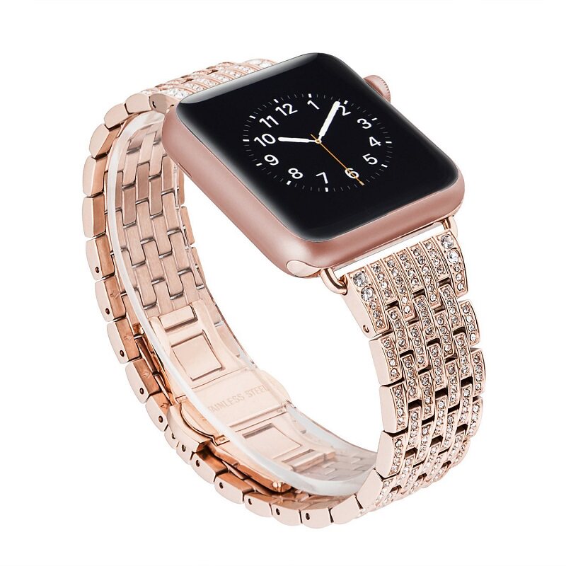 适用苹果手表表带applewatch金属不锈钢表带iwatch7/6/5/4/3代女士镶钻时尚商务手表表带se手链38/40/41/45mm
