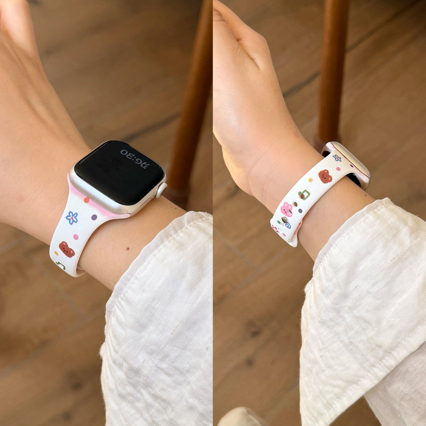 卡通小蛮腰硅胶适用iWatchS11表带苹果S10/9/8女款百搭腕带Apple Watch10新款夏天透气可爱小动物智能替换带