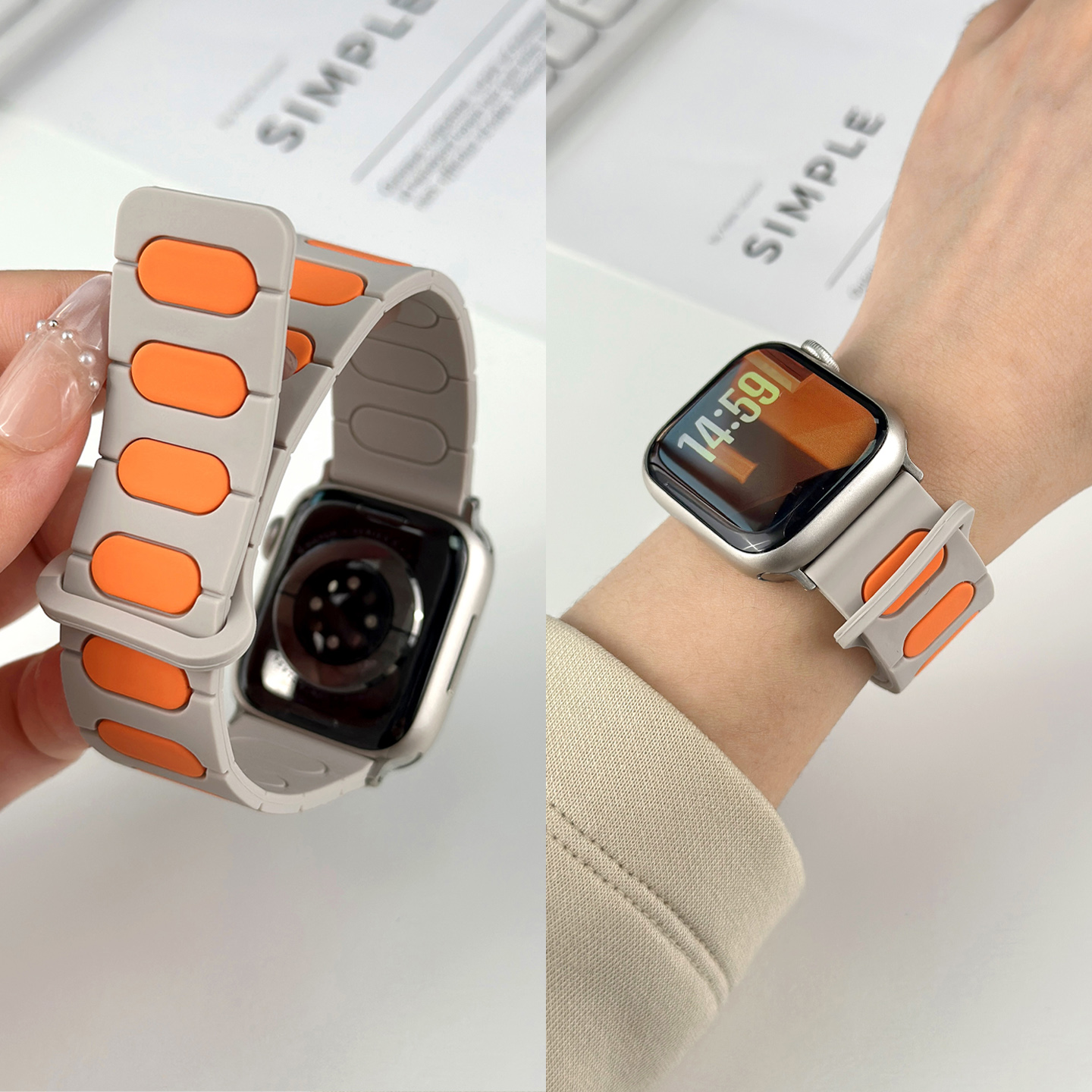 适用iwatchs11/10硅胶磁吸手表带