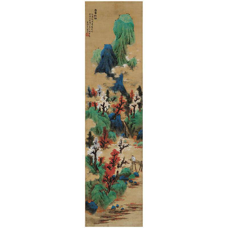 蓝瑛白云红树图复古书画山水花卉图片