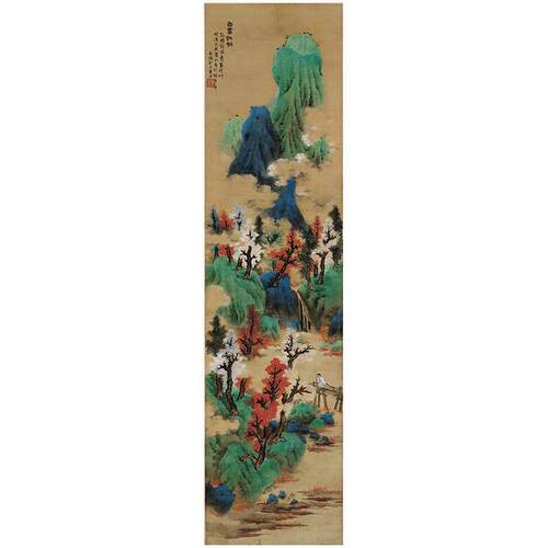 蓝瑛白云红树图复古书画山水花卉
