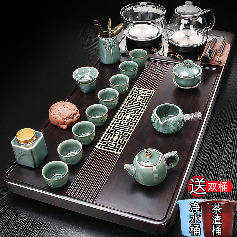 全自动玻璃底部上水实木茶盘烧水壶一体家用茶具套装办公新款茶台