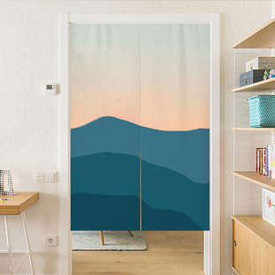 山水风景装饰门帘隔断帘简约卧室半帘挂帘免打孔卫生间遮挡布帘子