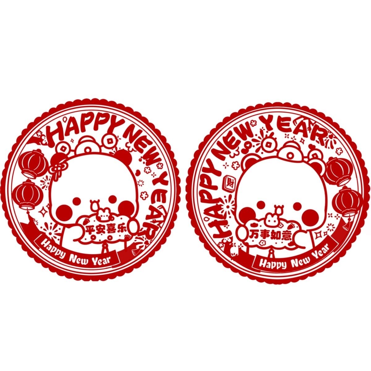 一二布布新年静电贴卡通