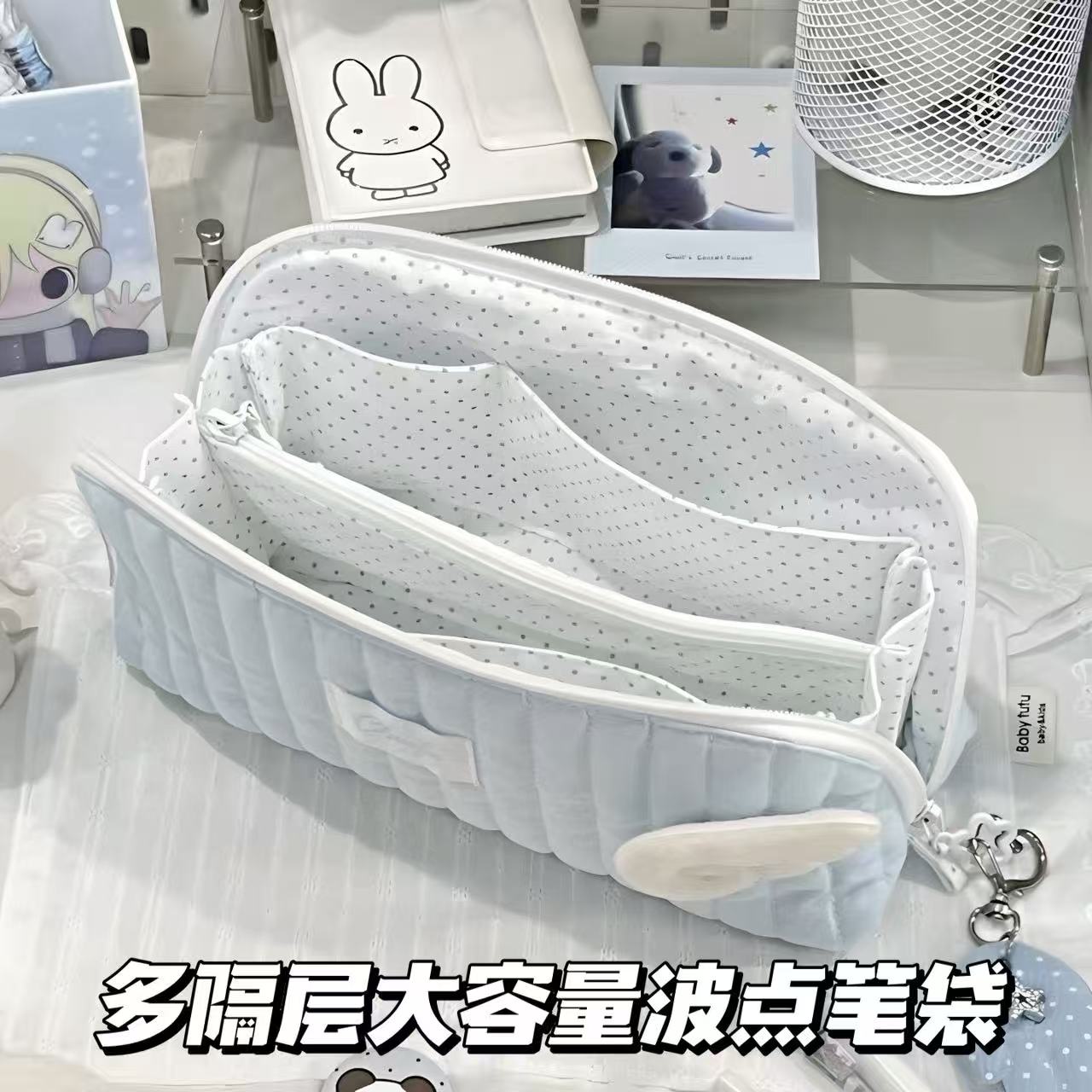 新款韩系ins多隔层波点大容量笔袋高颜值少女学生文具收纳铅笔盒
