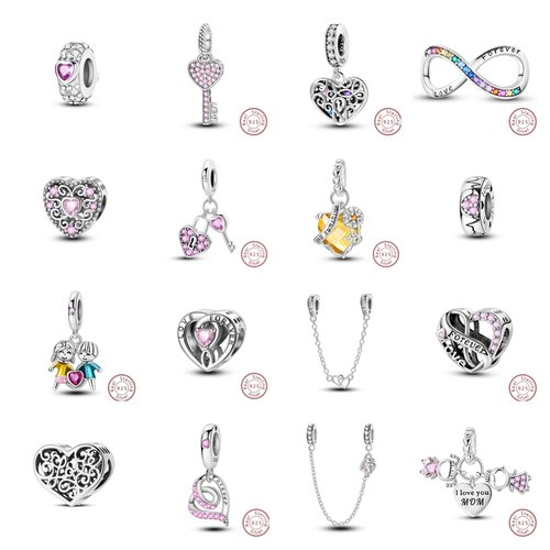 2024潘家风格原创设计爱心镂空藤蔓吊饰S925纯银beads散珠配饰diy