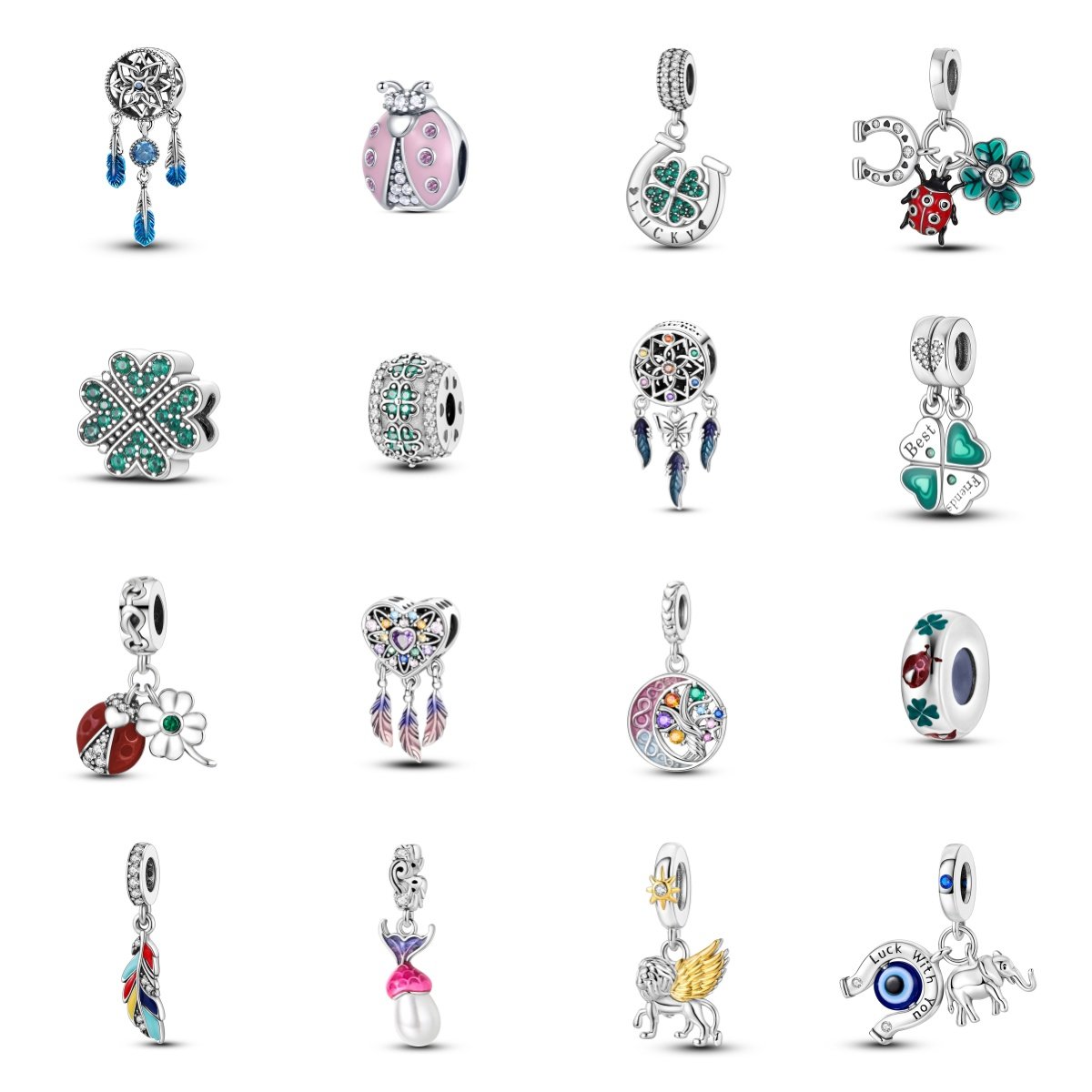 铜镀银吊坠跨境2025潘家风格饰品时尚原创设计diy配件幸运祈愿