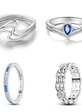 欧式时尚款潘家风格白铜镀银系列戒指戒圈原创设计表链戒指ins风