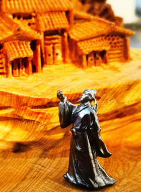 黄铜李白举杯邀明月伯牙鼓琴摆件造景小人物微景观盆景鱼缸装饰