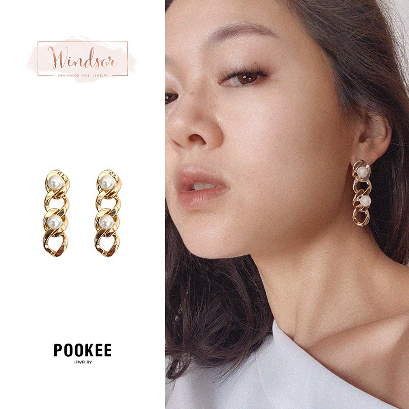 LHWindsor温莎珠宝 链条水滴珍珠耳环个性气质夸张饰品首饰金属