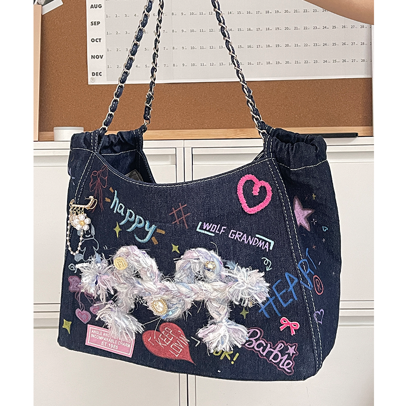 手工涂鸦 diy包包手提包牛仔托特腋下包 超能装手绘制作