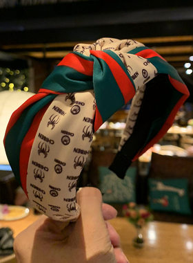 网红同款发捆中间打结发箍女韩版宽边头箍红绿撞色气质头饰发饰女