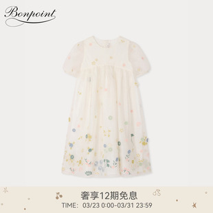 连身裙小樱桃童装 Bonpoint2026春夏女大童花卉刺绣短袖 新品