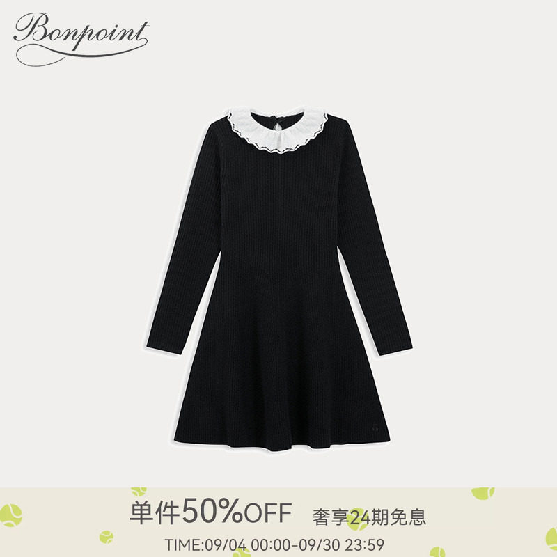 秋冬女大童羊毛花边领连身裙Bonpoint童装礼服系列图片