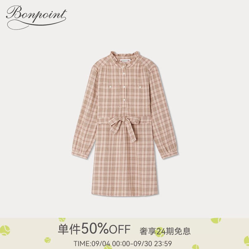 秋冬女大童格纹腰带连身裙Bonpoint童装重返校园系列图片
