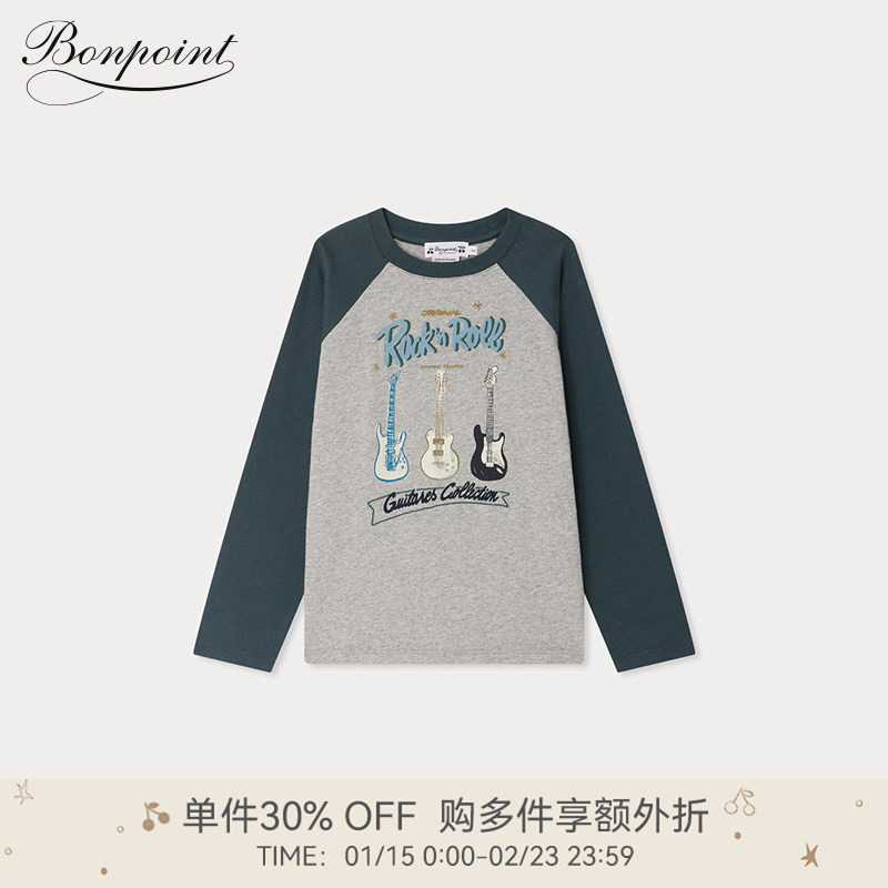 【新品】2025秋冬大童吉他图案拼接插肩袖T恤衫Bonpoint童装,童装/婴儿装/亲子装,T恤,淘宝优惠券,粉丝福利购,淘宝优惠卷