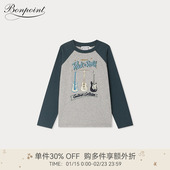 Bonpoint童装 T恤衫 新品 2025秋冬大童吉他图案拼接插肩袖