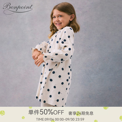 秋冬女大童波点樱桃长袖连身裙Bonpoint童装
