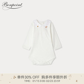 新品 2025秋冬新生儿娃娃领草莓图案爬服连身衣Bonpoint童装