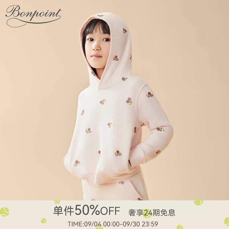 Bonpoint童装春夏女大童樱桃图案刺绣长袖连帽卫衣图片