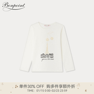 【新品】2025秋冬女大童樱桃图案长袖T恤衫Bonpoint童装