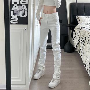 潮牌痞帅嘻哈裤 弹力白色牛仔裤 子潮流男女 高街直筒修身 9002up美式