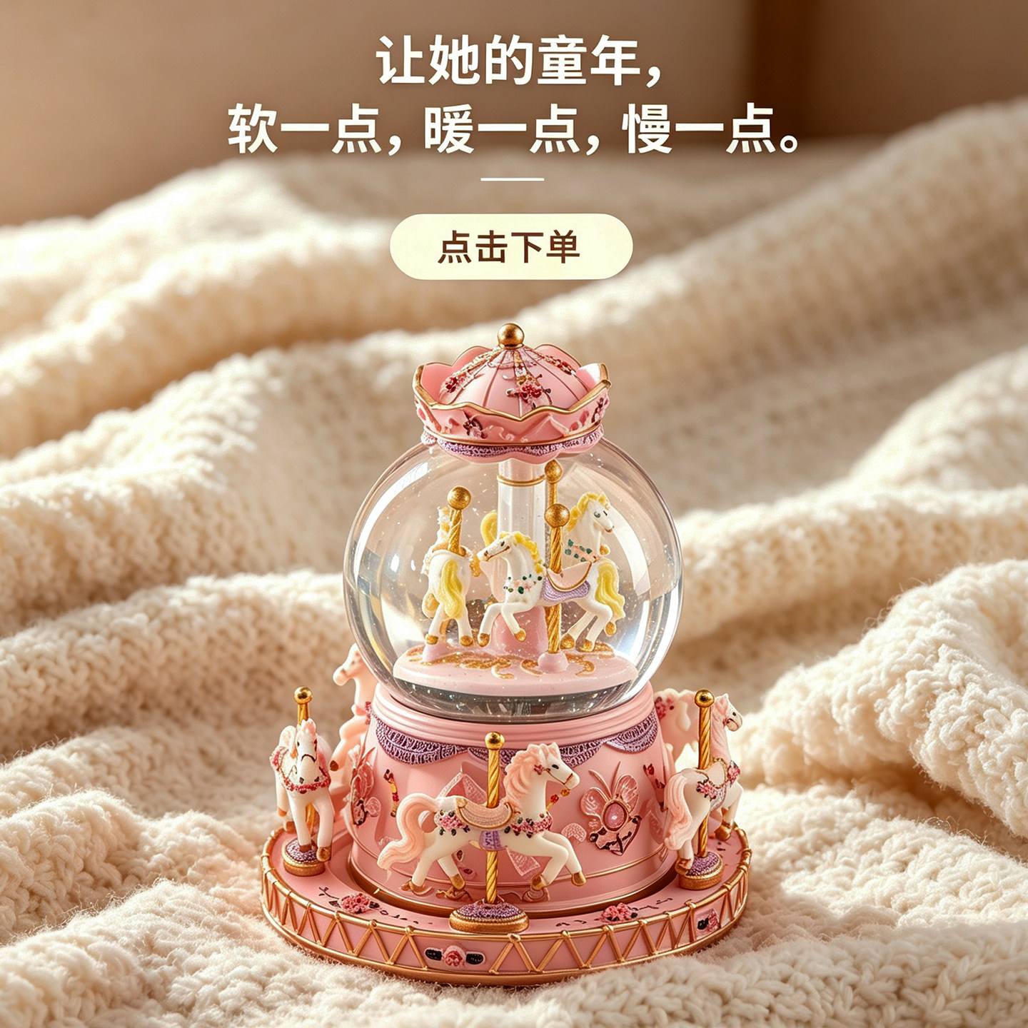 水晶球旋转木马音乐盒八音盒小女孩生日礼物女童女生女孩七夕摆件
