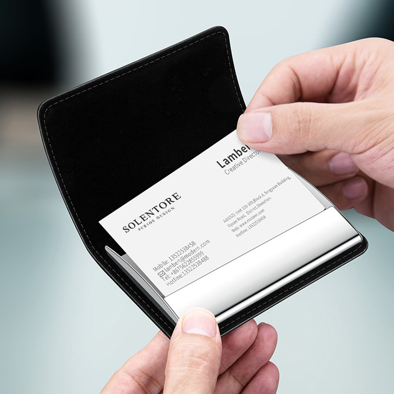 牛皮名片夹男士商务女生精致名片盒简约创意高档耐磨