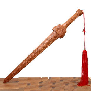 肥城桃木剑轩辕剑武术剑木雕整料一体无拼接结实挂件