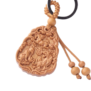 桃木三合钥匙扣狗马虎猴鼠龙鸡牛蛇猪羊兔钥匙扣挂件木雕新古典