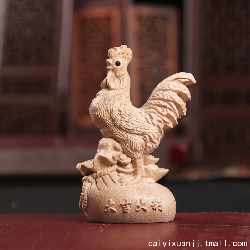 桃木公鸡摆件原木整料不拼接不上漆不打蜡木雕