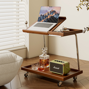 北欧边几可移动实木小茶几翻板办公多功能餐厅床头置物架小角几