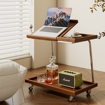 北欧边几可移动实木小茶几翻板办公多功能餐厅床头置物架小角几
