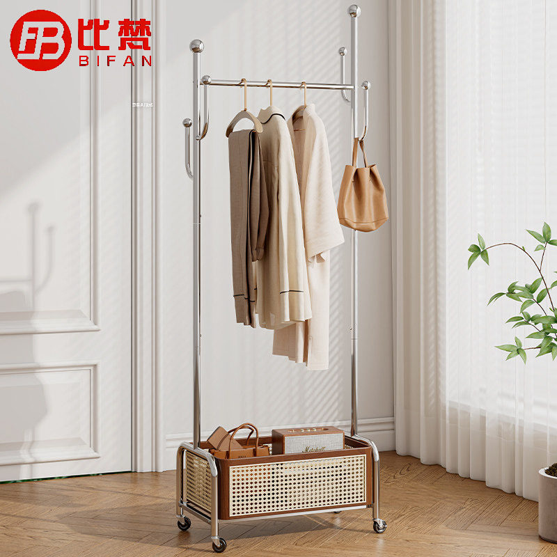 比梵藤编衣帽架落地客厅挂衣架卧室隔夜衣服置物架铁艺烤漆置物架