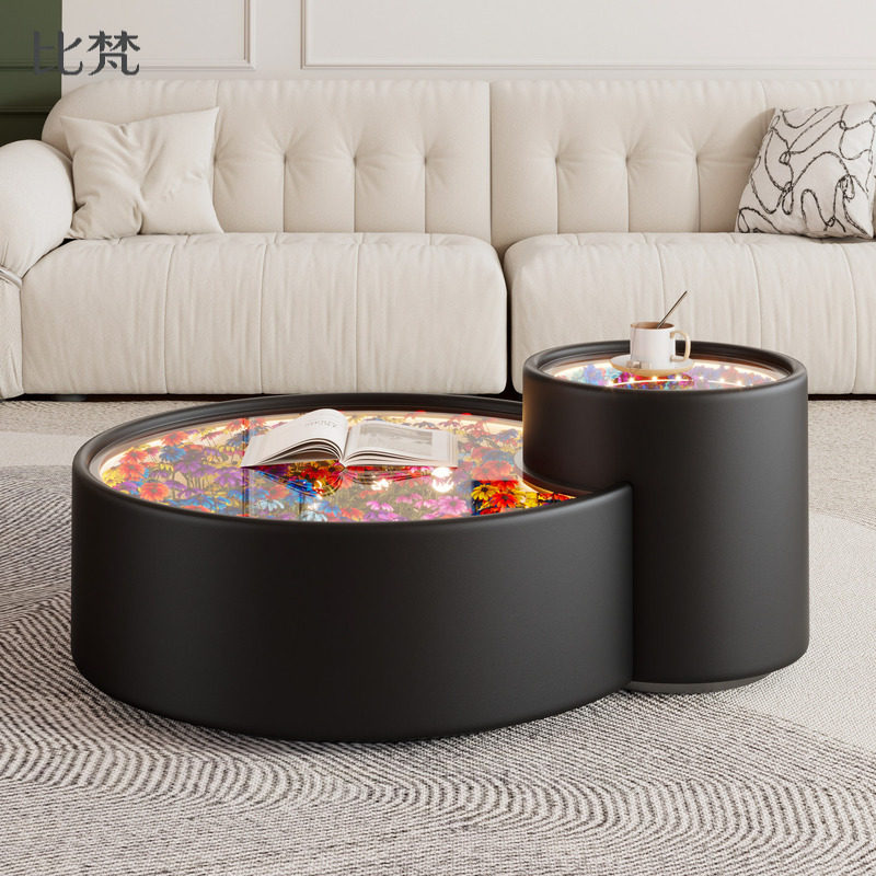 花海茶几客厅家用带灯茶几桌意式极简小户型轻奢高级感设计师桌子
