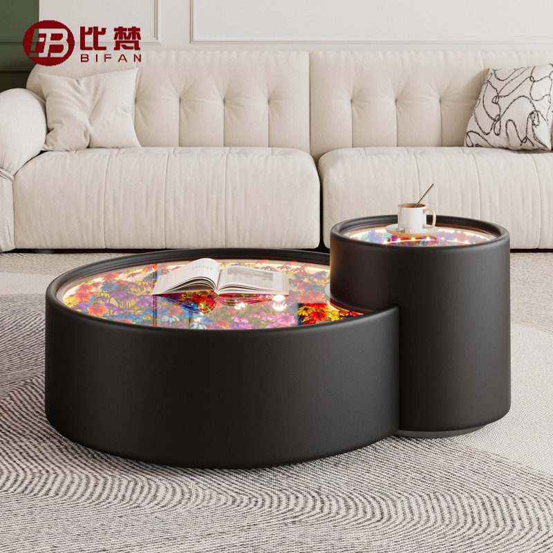 深渊花海茶几客厅家用带灯茶几桌极简小户型轻奢高级感设计师桌子