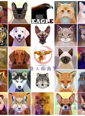 A4721矢量25张lowpoly低多边形动物头像猫狗熊猫老虎 AI设计素材