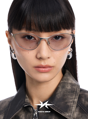 PLASTIC BRAIN复古猫眼朋克骑行防晒金属墨镜y2k未来感太阳镜女款