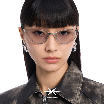 PLASTIC BRAIN复古猫眼朋克骑行防晒金属墨镜y2k未来感太阳镜女款