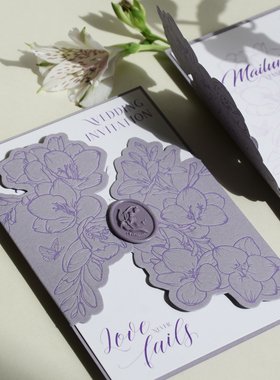 紫色法式邀请函定制请柬letterpress凸版请帖活版印刷婚礼喜帖