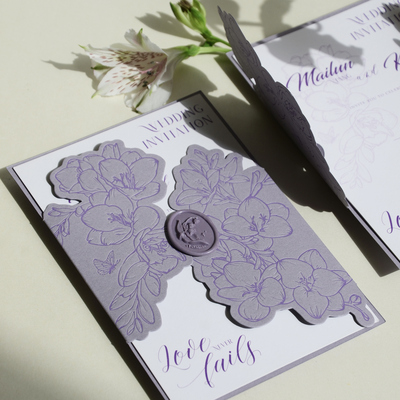 紫色法式请柬婚礼喜帖定制