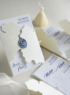 珠光白法式邀请函定制请柬letterpress凸版请帖活版印刷婚礼喜帖