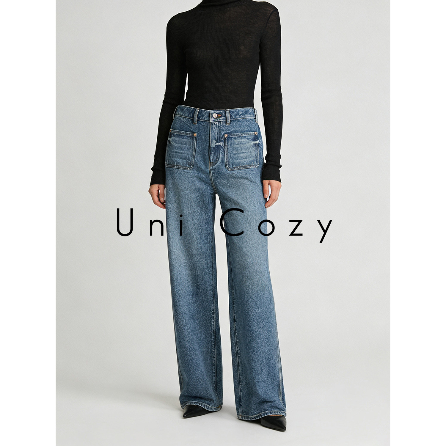 Uni Cozy【超模牛仔 遮胯显瘦】摩登复古高腰直筒阔腿牛仔裤女003,女装/女士精品,牛仔裤,淘宝优惠券,粉丝福利购,淘宝优惠卷