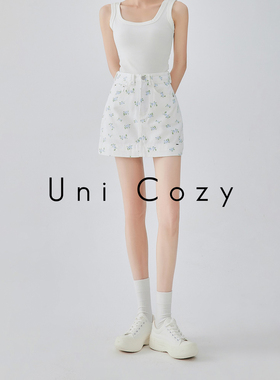 Uni Cozy【断码特价清仓】碎花包边设计感小众甜美牛仔短裙 146
