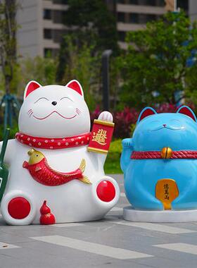 招财猫摆件玻璃钢雕塑圣诞新年商场景区门口开业网红打卡美陈
