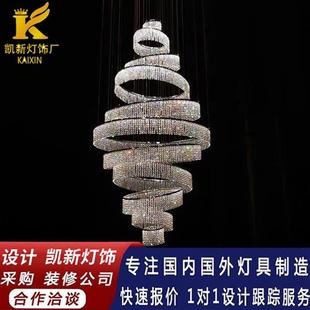 中山灯具别墅楼梯间灯现代轻奢大气挑高中空大堂旋转楼梯水晶吊灯