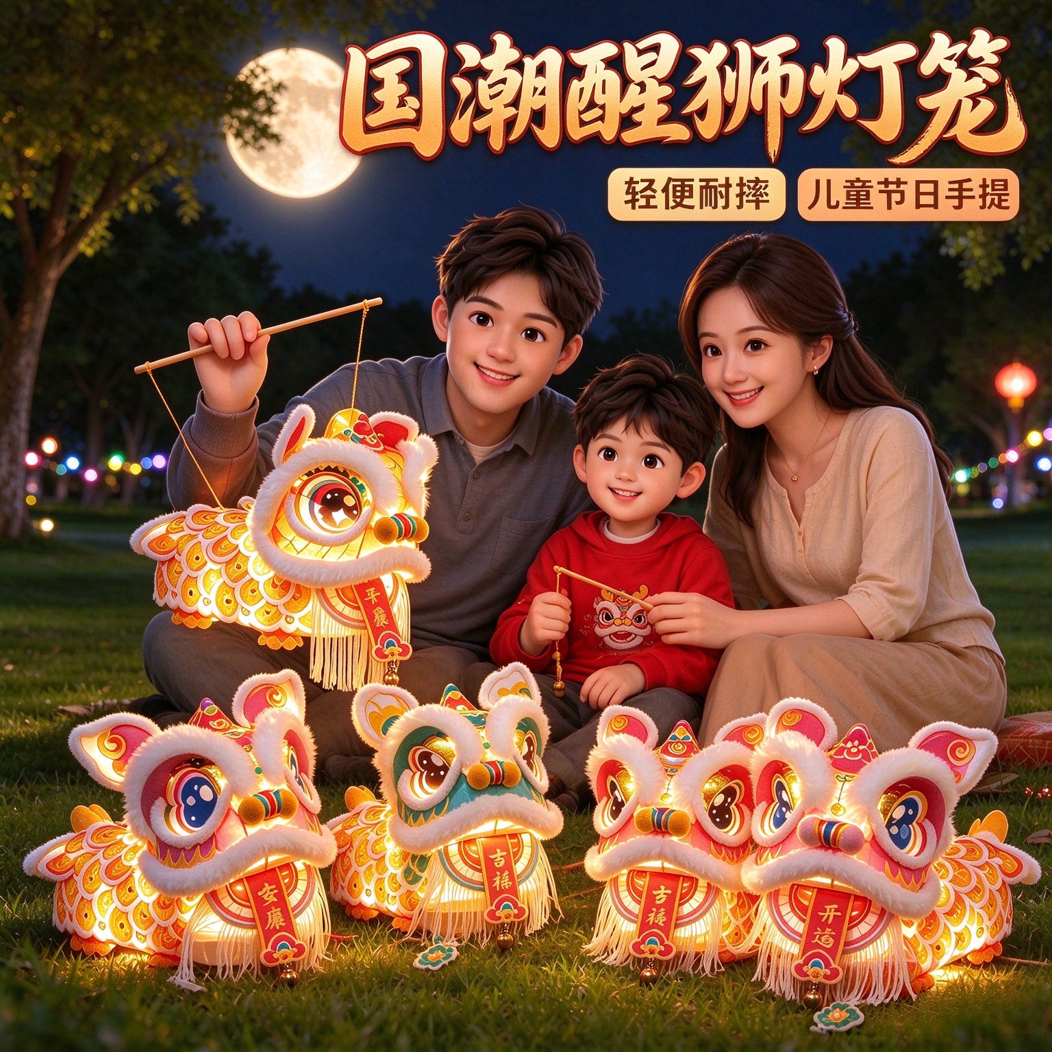 新年灯会现场DIY材料醒狮花灯2027元旦居家过年亲子互动手提灯笼