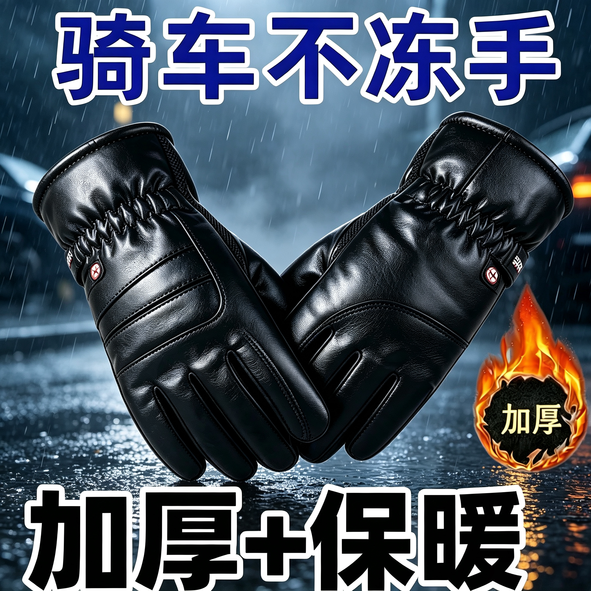 触屏皮手套保暖防寒冬季加绒加厚冬天防水大人手套骑行摩托车