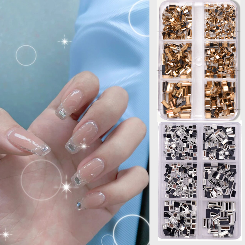 慕卡茜网红平底钻美甲超闪异型镜面钻混装小钻透明正方形6格套装